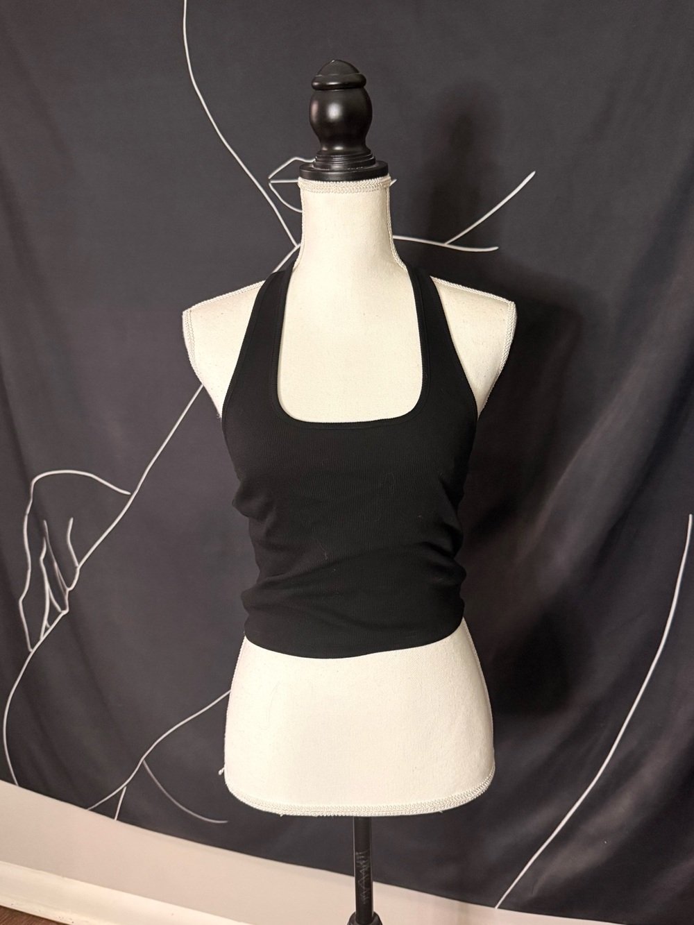 Fashion Nova Black Ribbed Halter Tank Top